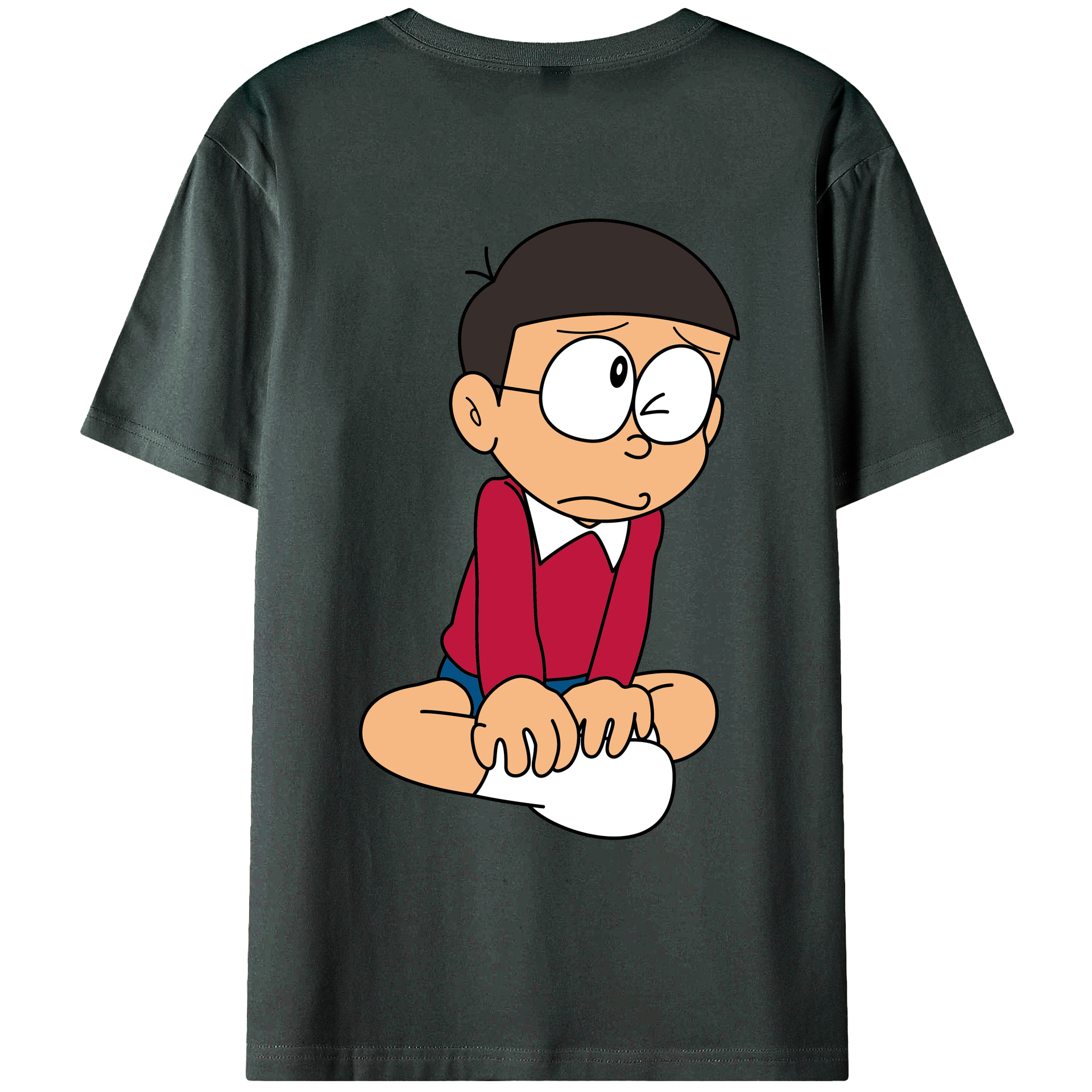 （画像用） ドラえもん 野比 のび太 Doraemon Nobita Nobi 綿100％ メンズ半袖Tシャツ（バックプリント） 通気性